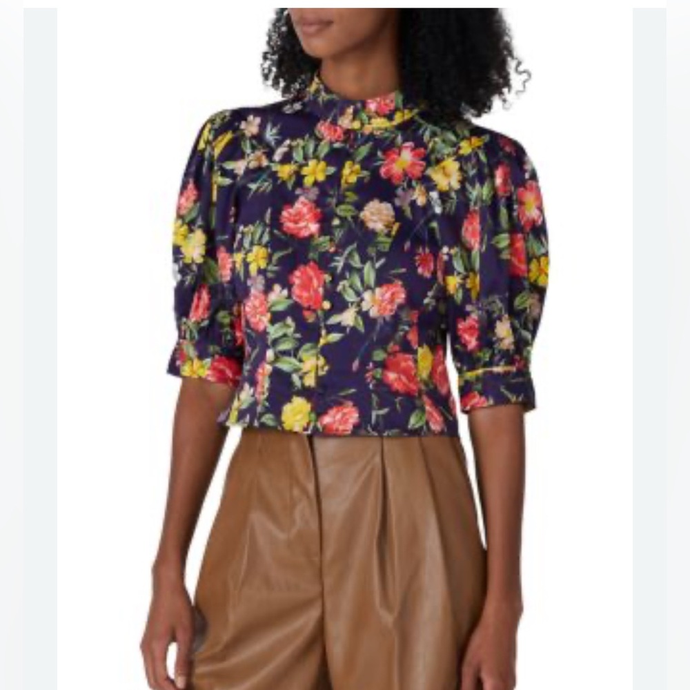Marissa Webb Puff-Sleeve Floral Crop Top